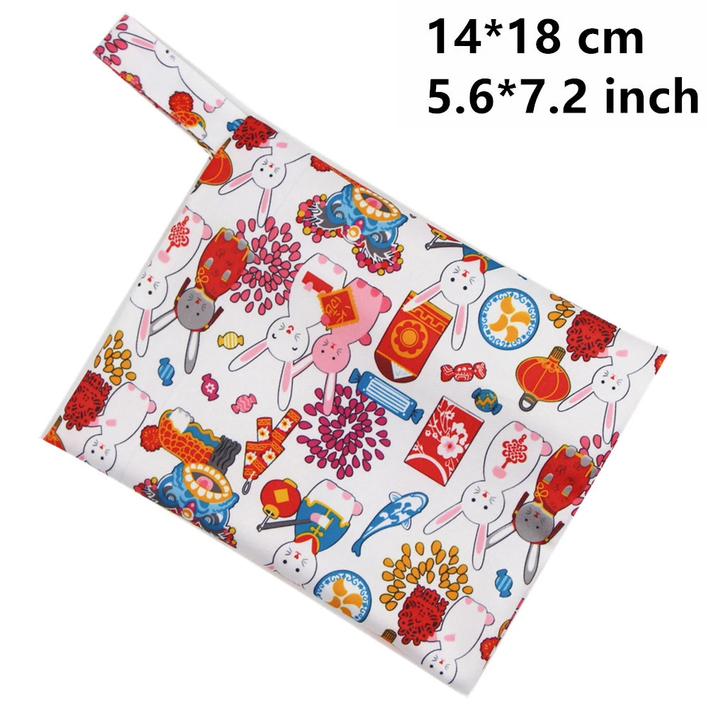 6pcs Portable Waterproof PUL Wet Bag for Menstrual Pads Cloth Sanitary Pads Bag with Snap Handle Printed Bag