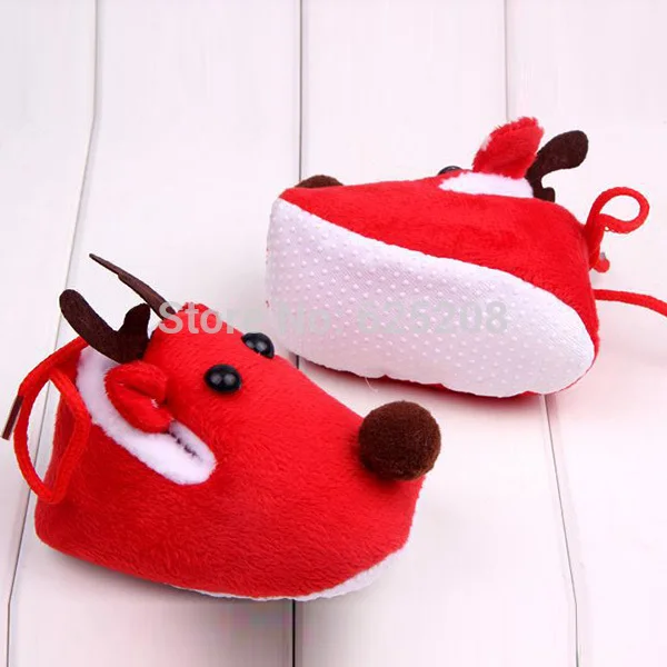 Для малышей для девочек и мальчиков коралловый флис Обувь Рождество Лось Обувь для младенцев prewalkers 0-12 м