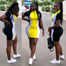 Женское летнее платье, повседневное мини-платье в стиле пэчворк, вечерние, уличная одежда, застежка-молния спереди, стрейч, короткий рукав, сексуальное облегающее платье