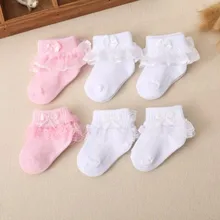Четыре пары детских носков/ новые хлопковые носки милые кружевные носки с бантом для маленьких девочек 0-1 лет