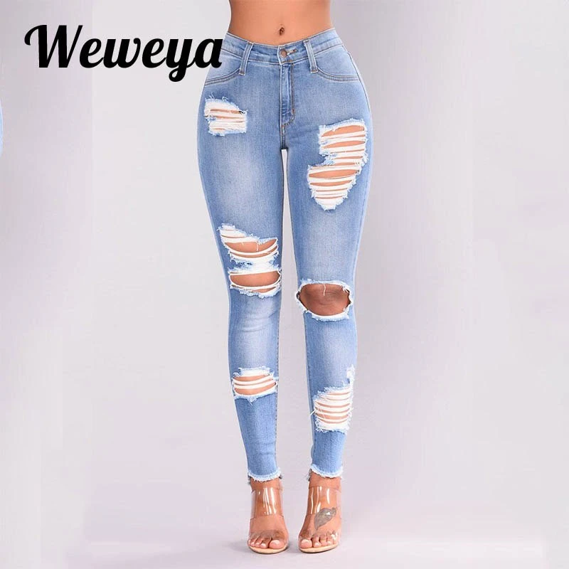

Weweya Skinny Pants Women Hold Bleached Female High Waist Vintage Jeans Plus Size 3XL Skinny Jeans For Women Denim Full Jeans