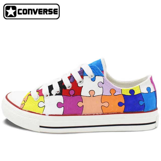 Cheap Hand Painted Shoes Low Top Converse All Star Custom Design Puzzle Canvas Sneakers Unique Christmas Gifts Men Women