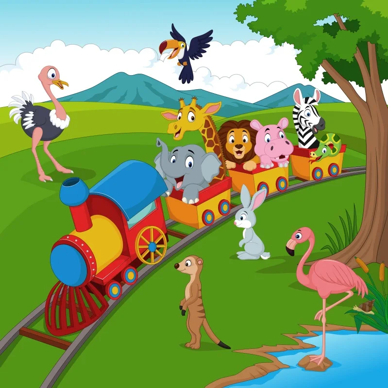 Laeacco Cartoon Train Safari Party Scene Baby Newborn Photographic Backdrops Customized Photography Backgrounds For Photo Studio Laeacco Cartoon Train Safari Party Scene Baby Newborn Photographic Backdrops Customized Photography Backgrounds For Photo Studio