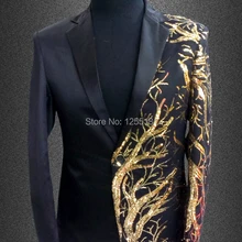 Для мужчин большие размеры Блейзер черный вышивка Тонкий Блейзер производительность певец dj костюм Одежда Костюм Топ ночной клуб куртка