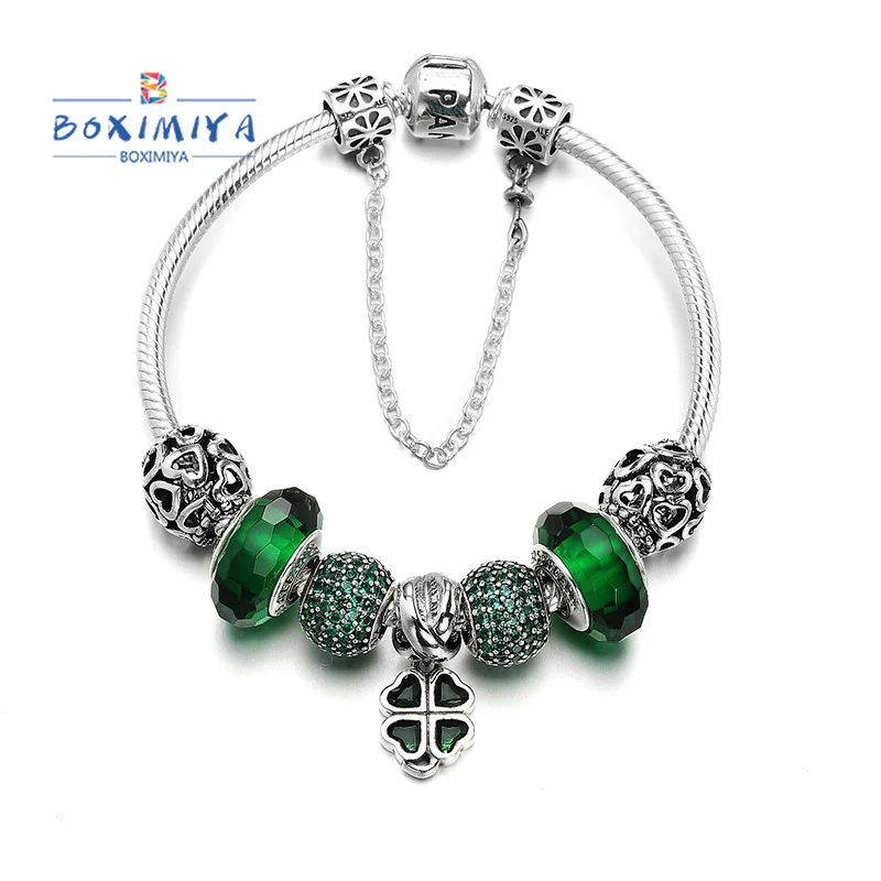 

Original Pandora Bracelet Creative Green Leaf Shape 100% 925 Silver Mysterious Elegant Beaded Bracelet for Women Gift