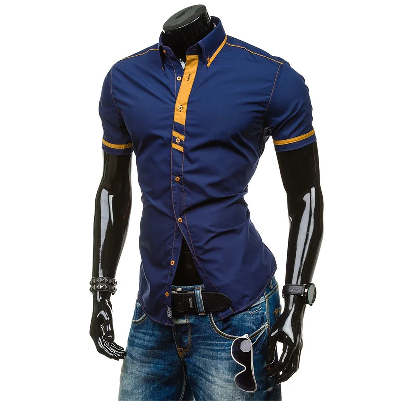 Zogaa летние мужские рубашки с коротким рукавом контрастного цвета Удобная Повседневная одежда рубашки дышащие деловые модные мужские рубашки