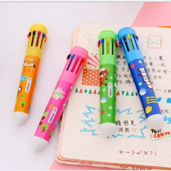 

1pc 10 Color Rainbow Ball Pen Korean Creative Stationery Cartoon Cute Pressed Color Pen Multicolor Refills 0.5mm Ballpoint Pen