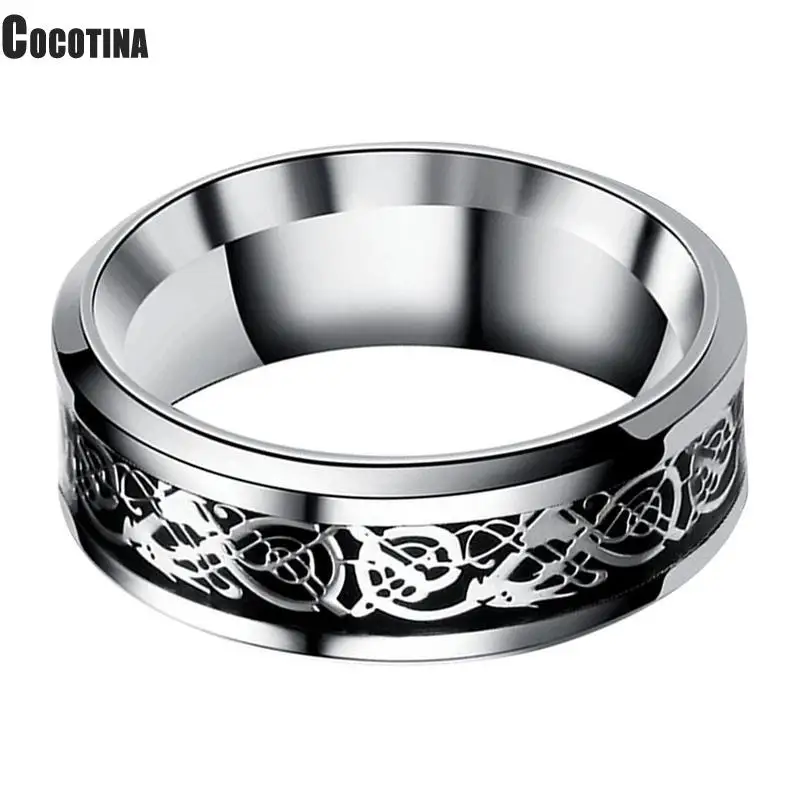 

Men Celtic Dragon Carving Titanium Steel Wedding Band Ring Dragon Carving Finger Ring Fashion Jewelry