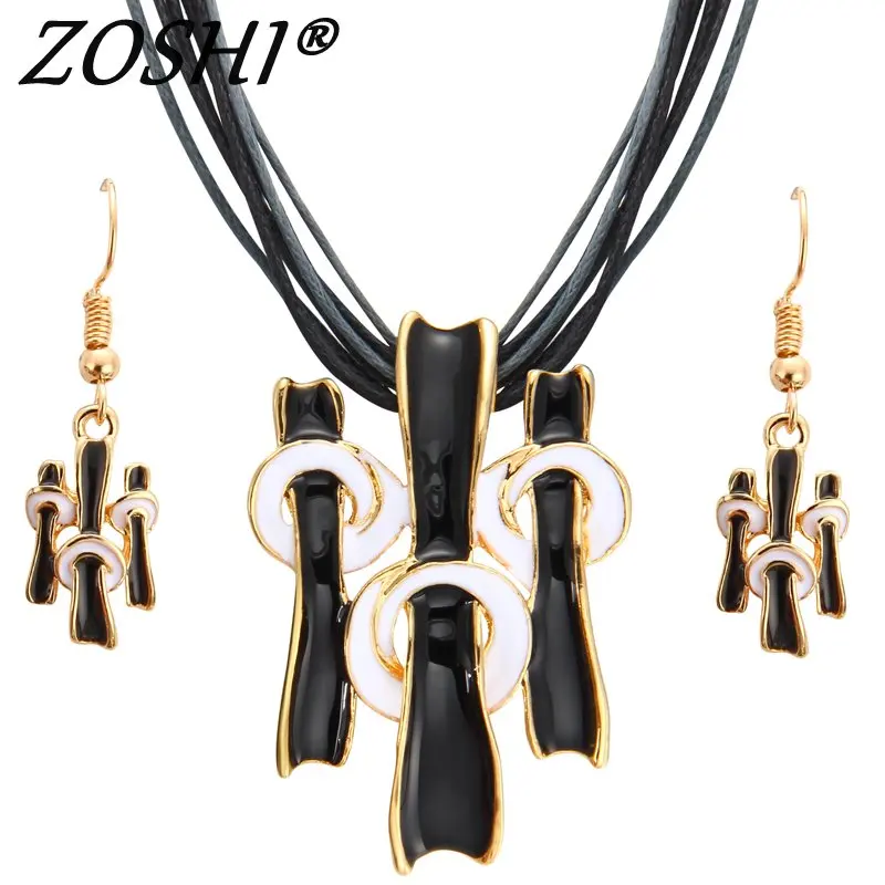 

ZOSHI Women Jewelry Set Gold Fashion Necklace Earring Black Multilayer Rope Chain Costume Woman Wedding Accessories