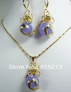 

ddh0045 Charming Jade Dragon Pendant Necklace Earring set