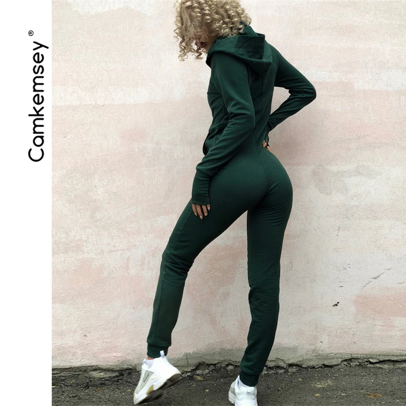 

Autumn Winter Women Workout Tracksuit Jumpsuit Female Sportswear Zippers Long Sleeve Hooded Bodycon Rompers Womens Jumpsuit