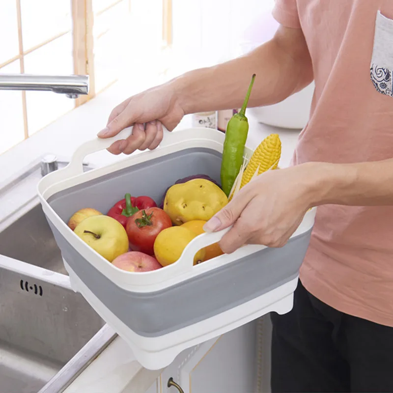 

Plastic Vegetable Fruit Basket Foldable Storage Basket Portable Camping Fishing Kitchen Basket Cleaning Tools