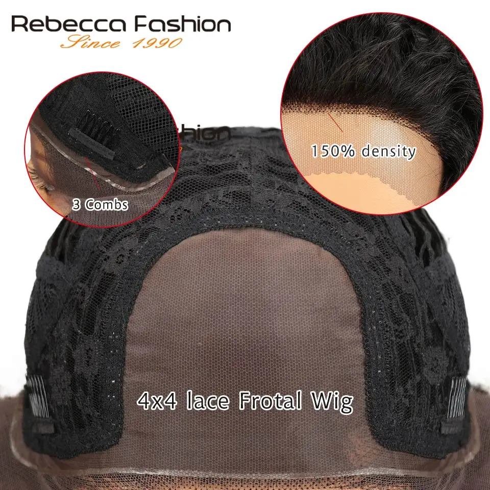 Ребекка 4X4 Синтетические волосы на кружеве человеческих волос парики для чернокожих Для женщин перуанские Remy(Реми вьющиеся волосы Синтетические волосы на кружеве парик 14 16 20 дюймов
