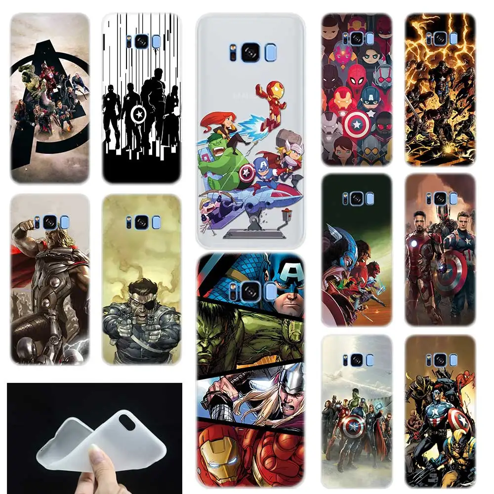 

Marvel The Avengers stickers Silicone Phone Back Case Cover For Samsung Galaxy S6 S7 Edge S8 S9 Plus S10 plus E Note 8 9 10 pro