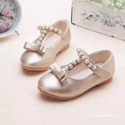 2019 Весна новая детская обувь бусины «бантики» принцесса обувь для девочек для вечеринки и свадьбы золотой серебряный 1 2 3 4 5 6 7 8 От 9 до 15 лет