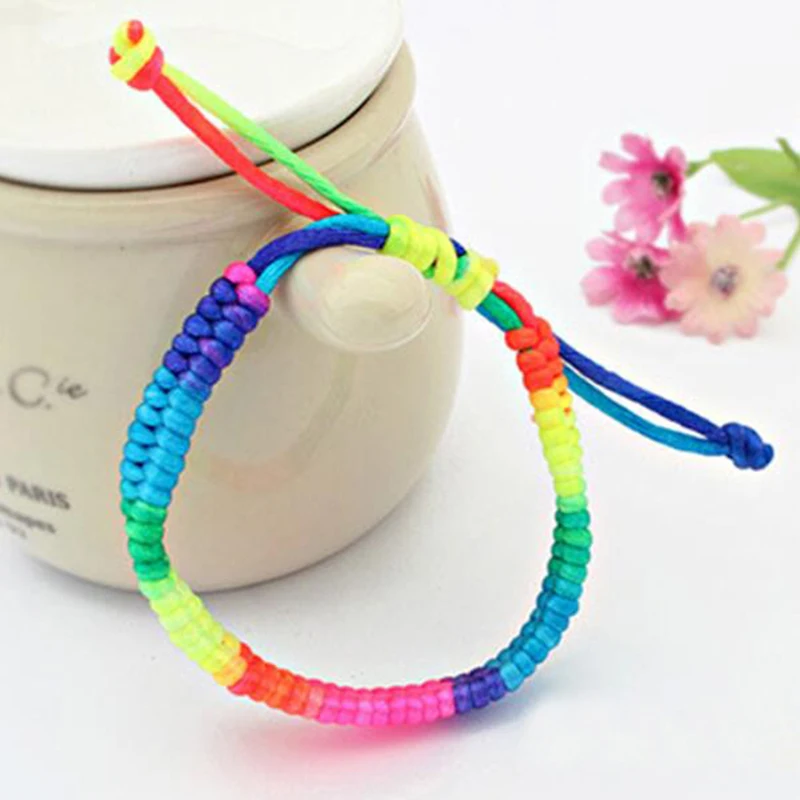 

1 piece Europe Bracelets & Bangles Fashion Neon Rainbow Hand Knitted Bracelet