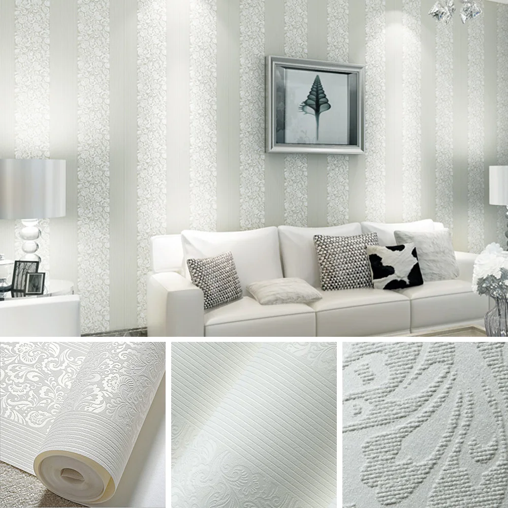Us 18 28 25 Off Modern Luxury Homes Decor European Striped Damask Wallpaper For Walls Bedroom Living Room Embossed White Beige Wall Paper Rolls In