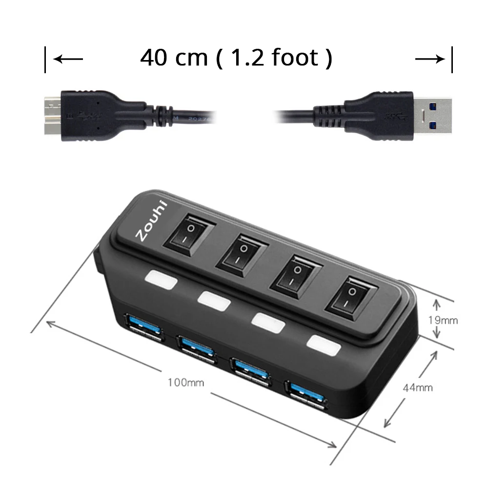 Высокоскоростной концентратор USB 3,0 с 4 портами 5 Гбит/с переключателем, usb-удлинитель для компьютера, ПК, ноутбука, рабочего стола, адаптер для зарядки и синхронизации данных