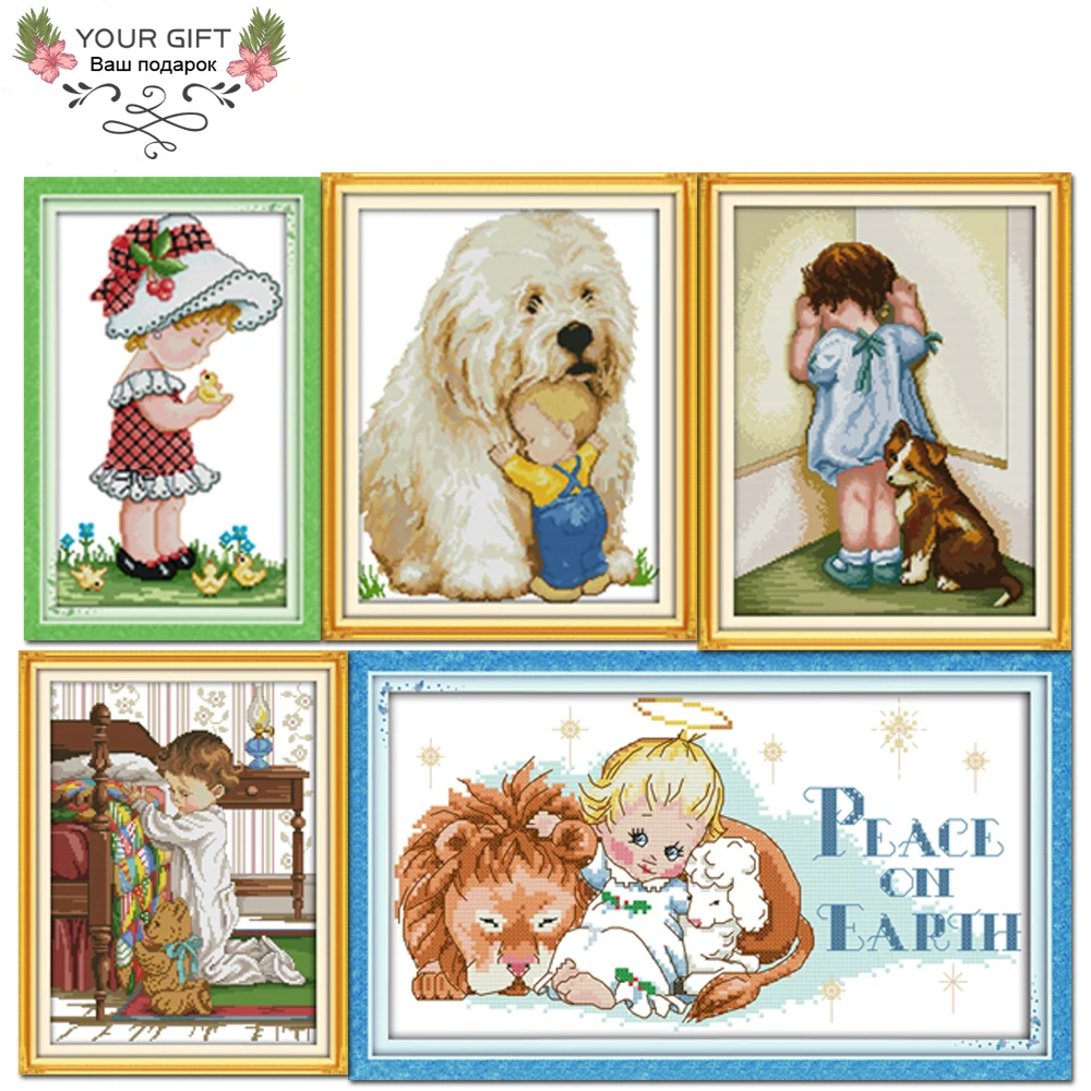 Joy Sunday R369R370R379R382R383 подсчитанный и отпечатанный домашний Декор Девушка собака