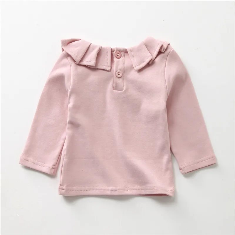 Сладкий лепесток воротник блузка блузка-футболка для девочек Топы корректирующие детская хлопковая рубашка с длинными рукавами детская однотонная блузка Новогодняя одежда для детей