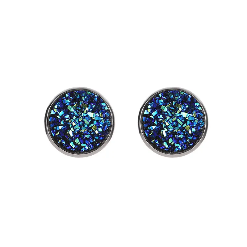 

Simple Round Colorful Dark Blue Black Violet Red Rough Druzy Drusy Stone Bead Charm Silver Color Metal Stud Earrings For Women
