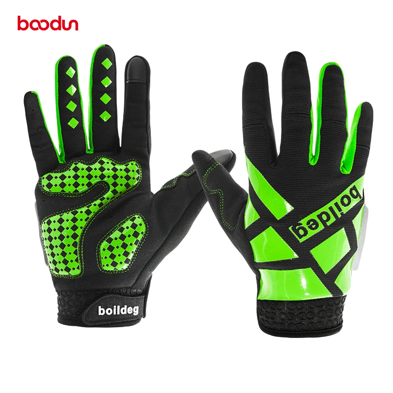 Best BOODUN Men Women Touch Screen Cycling Gloves Full Finger with Anti slip Gel Shockproof Road Mountain Bike MTB Downhill Gloves