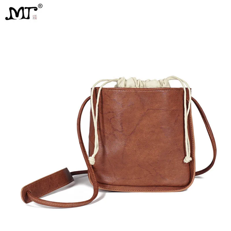 

MJ Women Casual Drawstring Bucket Bag PU Leather Messenger Bag Leather Bucket Shoulder Bag Female Small Crossbody Bags for Girls