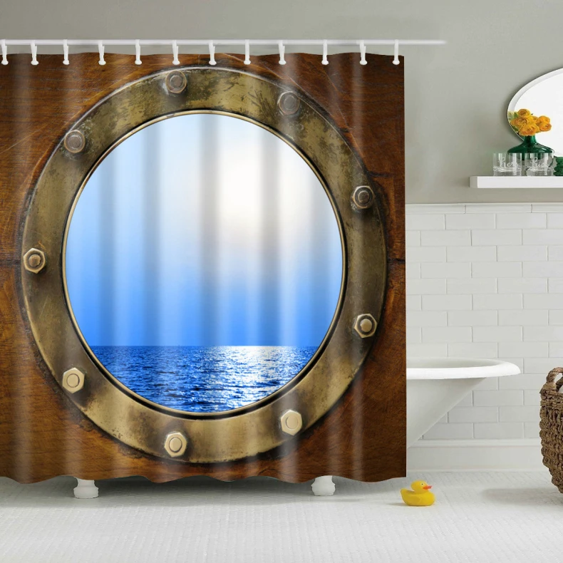 Дайвинг зеркало занавески полиэстер 2017 Новый дизайн 3D Sea ванная комната шторы водонепроницаемый
