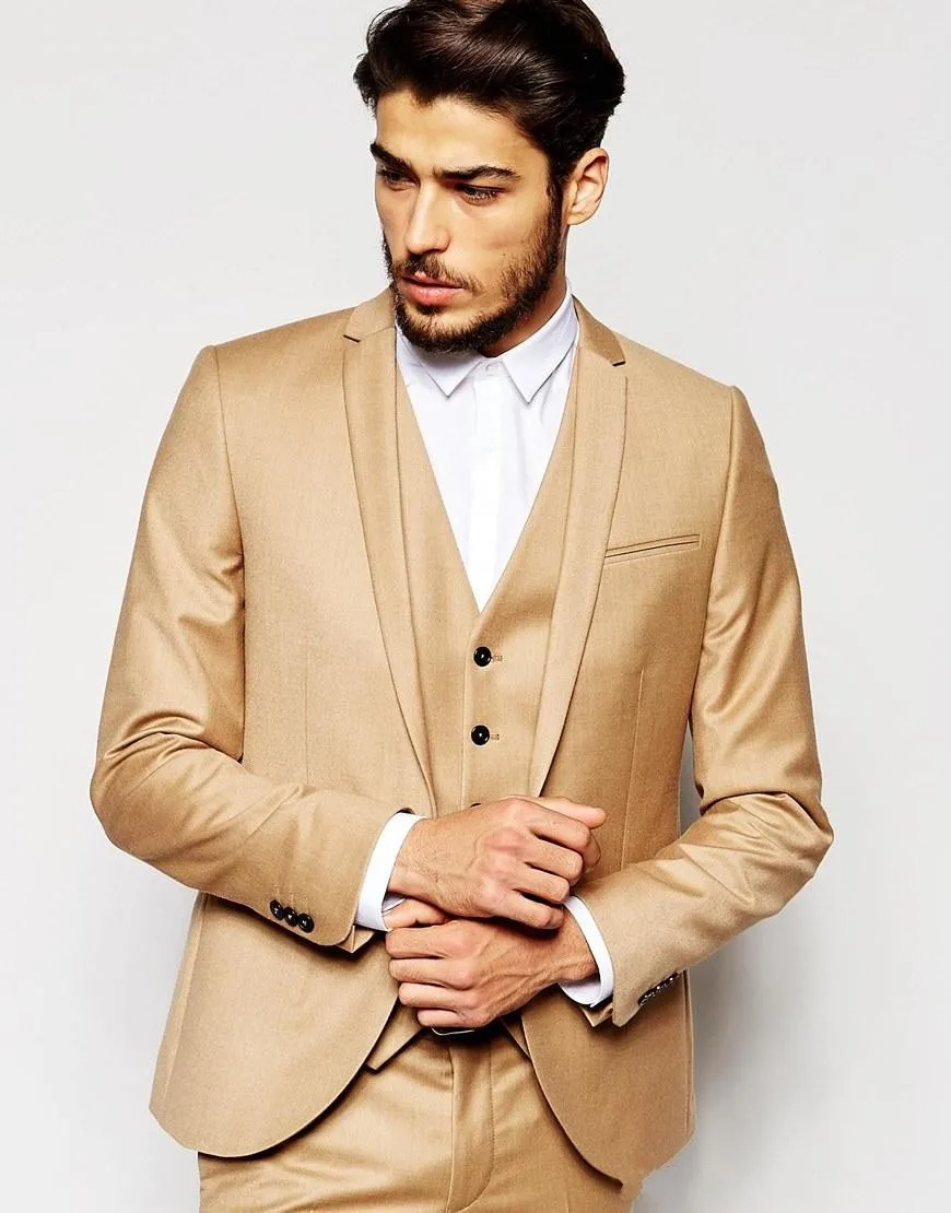 Classic Style One Button Khaki Groom Tuxedos Groomsmen Men