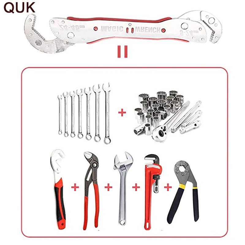 

QUK 9-45mm Adjustable Wrench Universal Key Torque Ratchet Socket Wrench Multi-Function Spanner Key Set Repair Kit Hand Tools