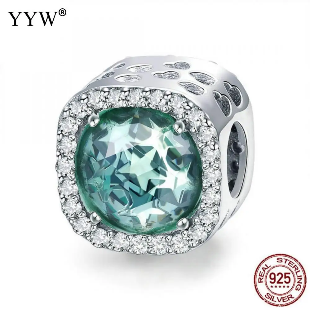 Thailand Sterling Silver European Beads with Crystal Square Beads for