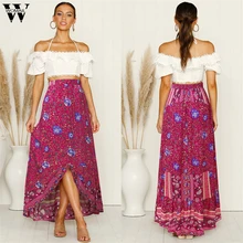 Womail Женская юбка Сексуальная Мода Высокая талия цветочный принт юбка для женщин Длинная пляжная юбка женские вечерние M521