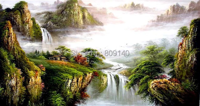 Style chinois paysage Shan Shui peinture l huile sur toile ruisseau
