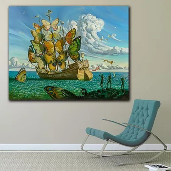 

Fashion Wall Art Salvador Dali Painting Butterfly Ship Wall Pictures For Living Room Home Decor Printed paintings Unframed