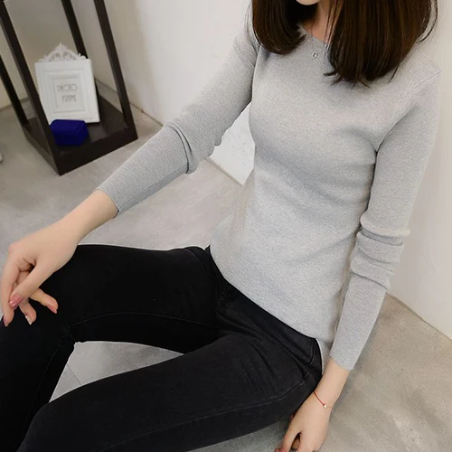 Женский полосатый свитер с длинным рукавом TIGENA, вязаный джемпер для женщин на осень-зиму - Цвет: 378 gray