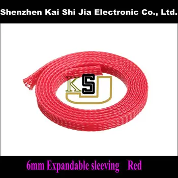 

High Density 100 M/ Lot (328 feet) 6mm Expandable Braided PET Cable Sleeving - Red