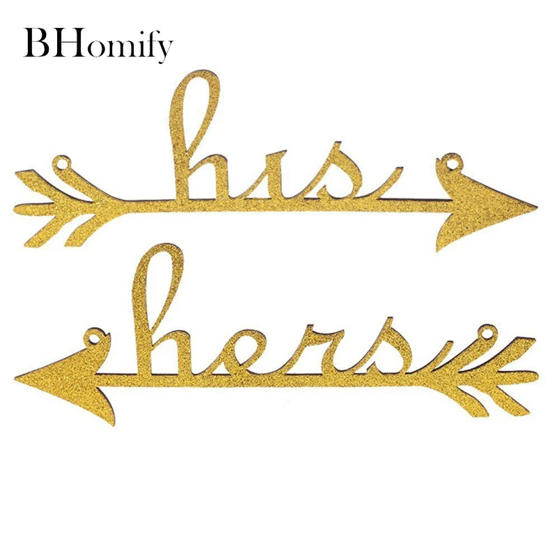 

BHomify Gold Silve Brown His and Hers Arrow Chair Signs for Wedding Decoration Home Decor Bride Groom Sign Restroom Decor