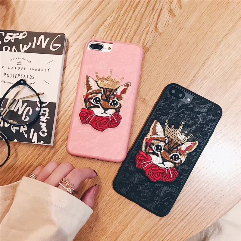 Для iphone8 8 плюс силиконовый чехол Вышивка Cat Чехол для iphone6 6S 6 Plus 7 ультра-тонкий