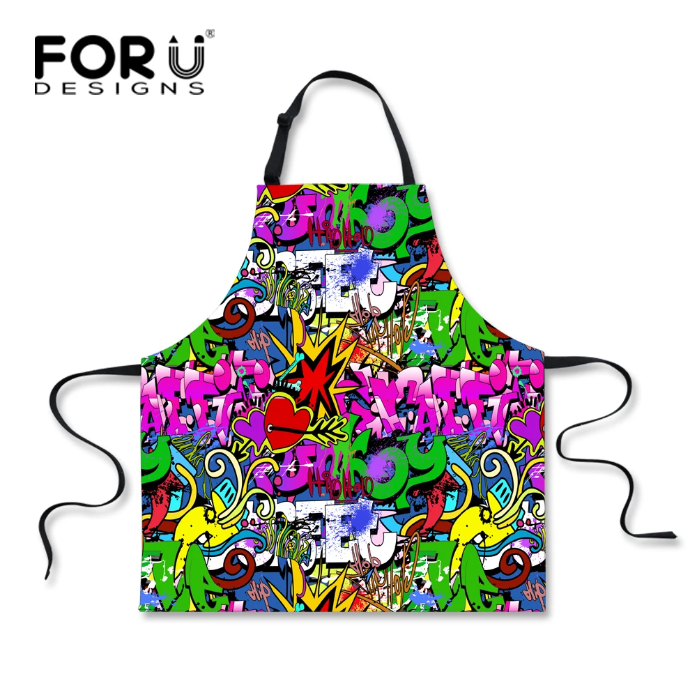 

FORUDESIGNS Personalized Men Women Graffiti Home Aprons Designer Art Kitchen Cooking Aprons Unique Hairdressers Apron