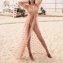 Peachtan, новинка, бикини, накидка, длинное, Пляжное платье для женщин, прозрачный купальник, накидка, saida de, Пляжная, sarong, туника для женщин