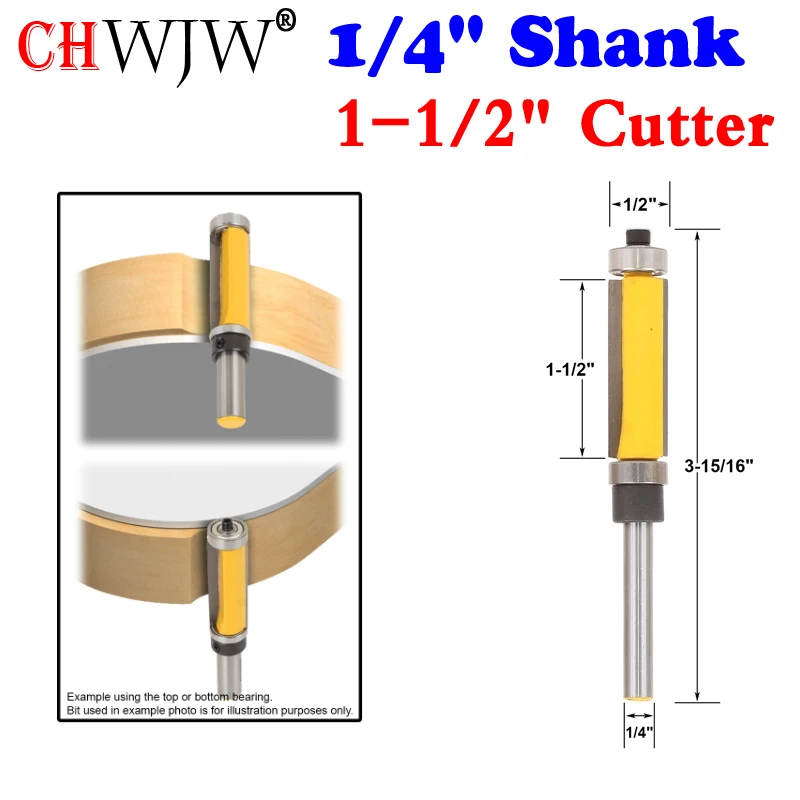 1 Pc Flush Trim Top and Bottom Bearing Router Bit Woodworking Tools 1/4" Shank 