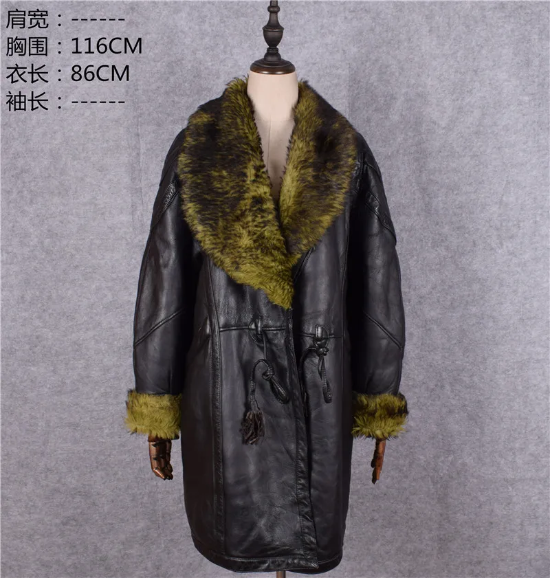 Clearance mother genuine sheepskin leather shearling long coat woman's
