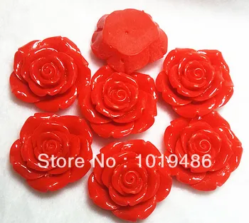 

Bright red color 42 mm resin rose flower 50 PCS/lot, (back perforation) ,for chunky beads necklace jewelry
