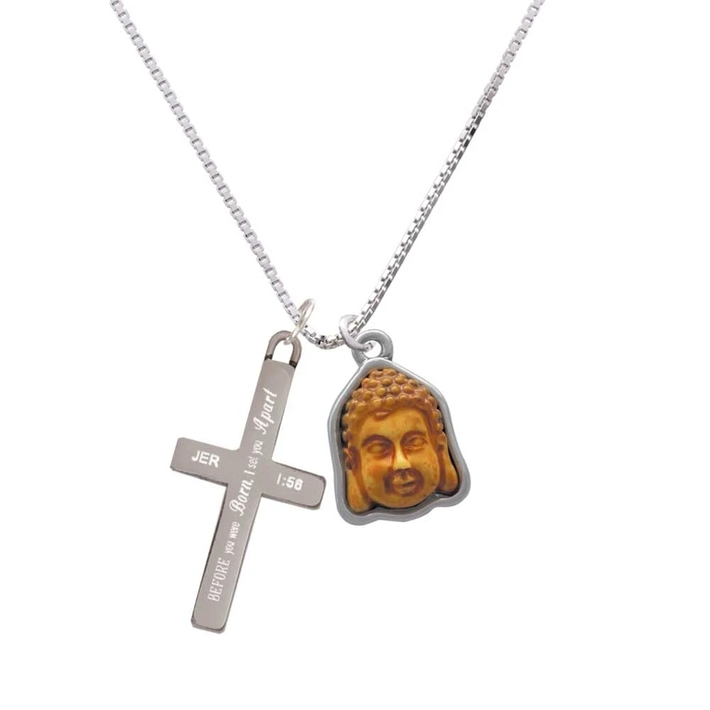 Resin Buddha Head in Frame - I Set You Apart - Cross Necklace