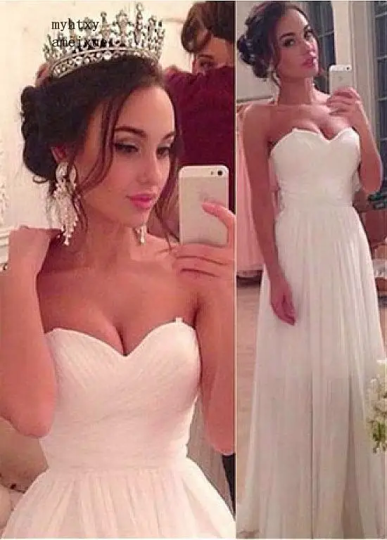 

Cheap Beach Vestido De Noiva 2019 Wedding Dresses A-line Sweetheart Floor Length Chiffon Boho Wedding Gown Bridal Dresses Noiva