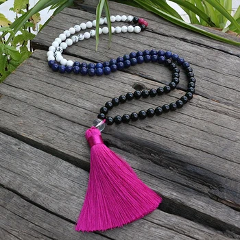

8mm Lapis And Howlite JapaMala Beads, 108 Mala Necklace, Natural Stone, Agate pendant,Meditation Mantra Beads,Spiritual Jewelry