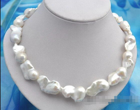 

HOT## Wholesale FREE SHIPPING 18"30mm baroque white reborn keshi pearl necklace