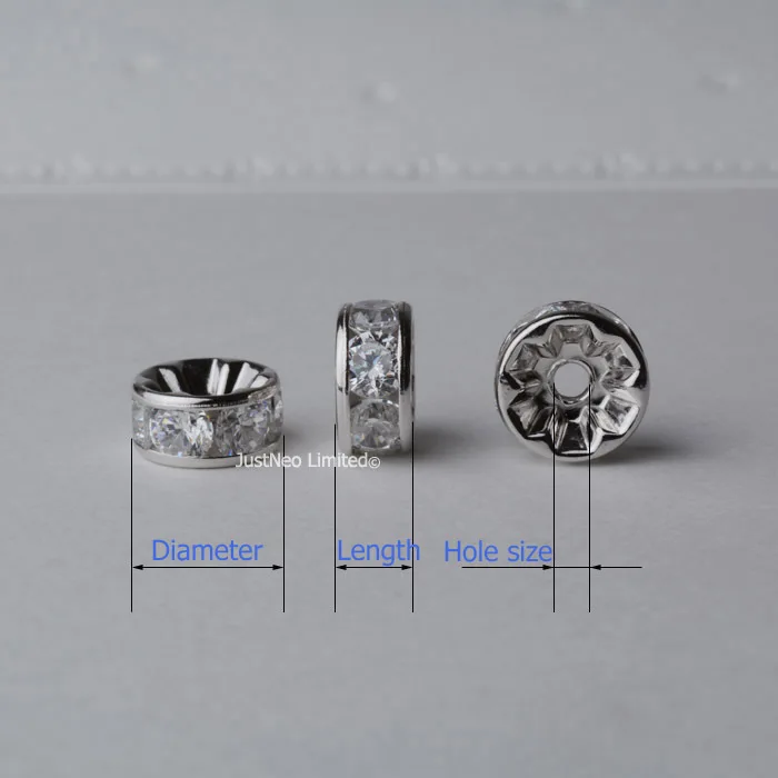1 шт. серебряные круглые бусины с прозрачным фианитом 6/8/10 мм|loose beads|bead spacersbeads spacers