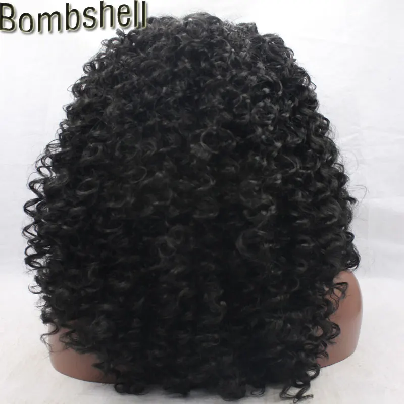 Bombshell глубоко странный вьющиеся перед синтетическими спереди Кружево парик высокая плотность жаропрочных Волокно для афроамериканцев Для женщин Искусственные парики