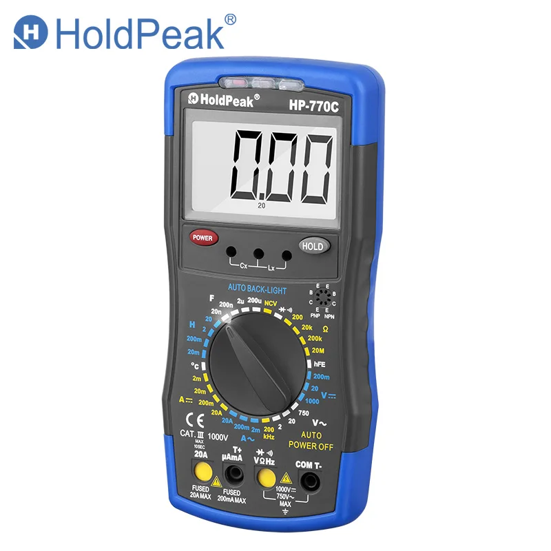HoldPeak цифровой мультиметр Цифровой измеритель индуктивности термометр Частотный тестер NCV с удержанием данных ручной диапазон HP-770C